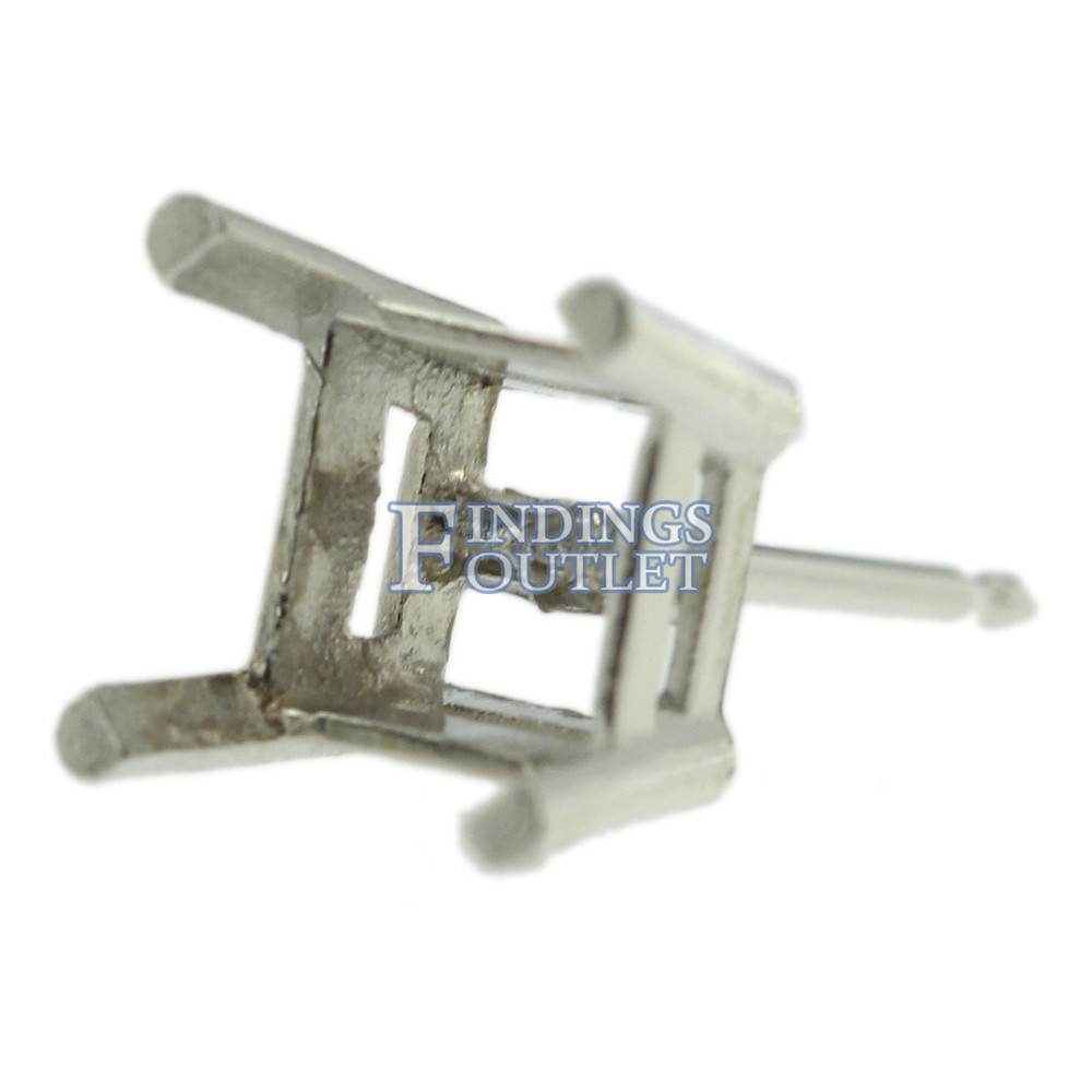 Platinum Princess Stud Earring Mounting Setting Push Back Post 4 Prong
