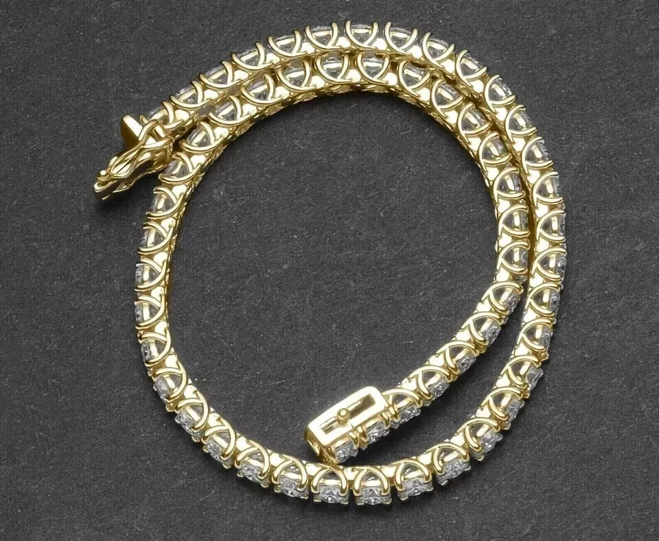 Unisex Tennis Bracelet Round Cut Lab Grown DEF/VVS-VS Diamond 14k Yellow Gold