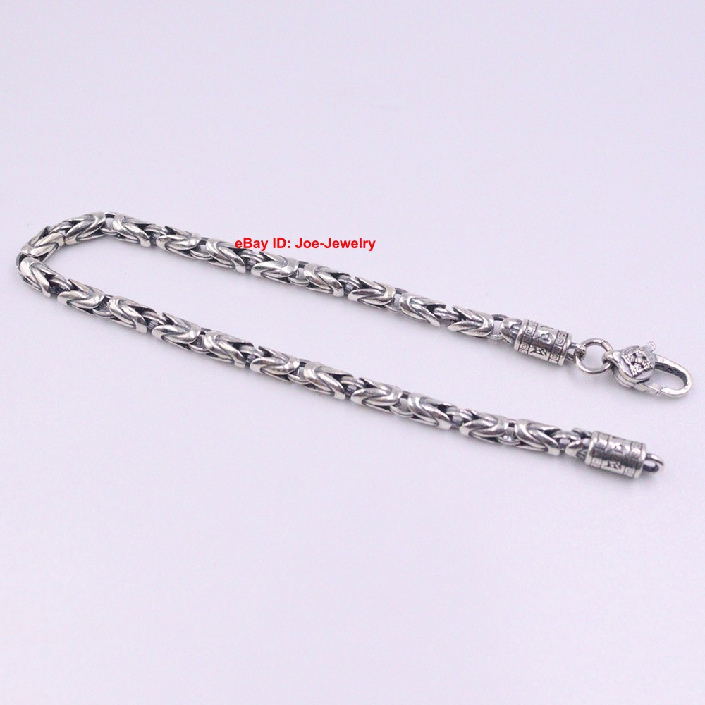 Real 925 Sterling Silver Bracelet 4mm Byzantine Link Men’s Chain 8.26inch