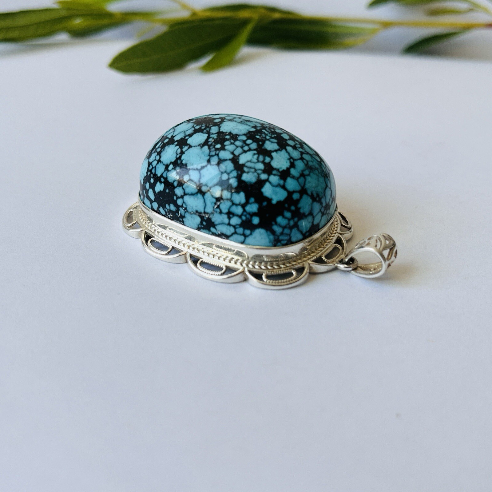 Natural Turquoise Lander Blue Gemstone Amulet Pendant Necklace Handmade Gift