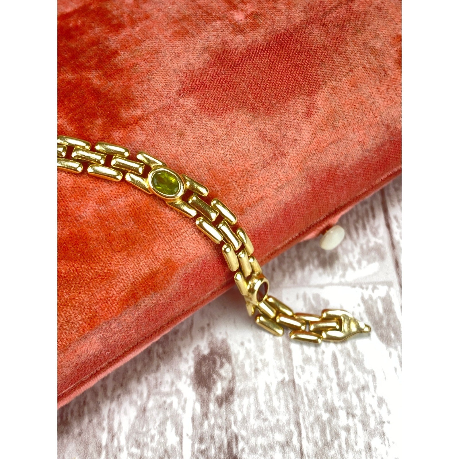 Estate 14k Yellow Gold Panther Link Multi Gemstone Rainbow Bracelet 7.25in