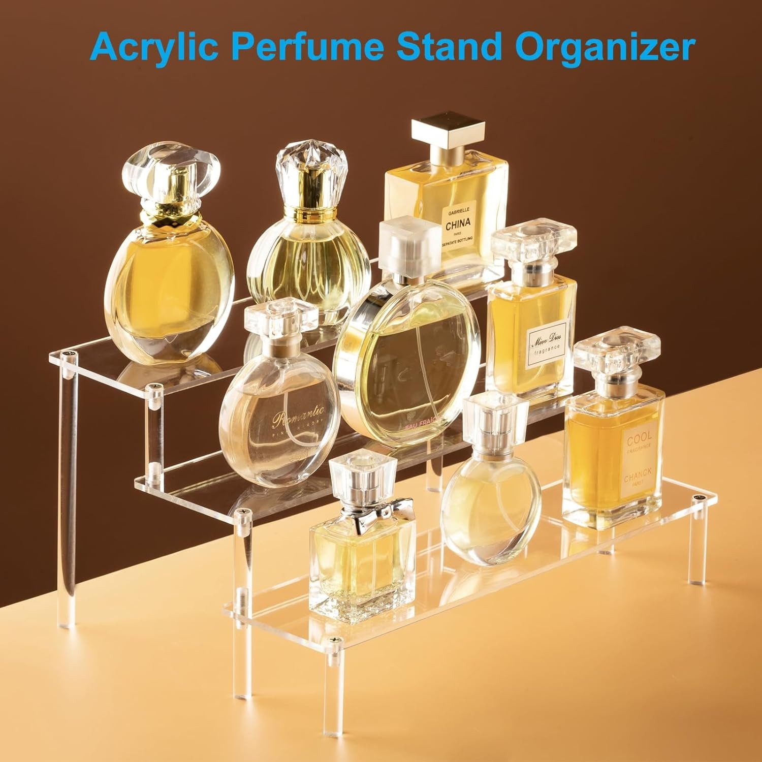 Clear Acrylic Display Risers 3 Tier Shelf Organizer Stand for Perfume Food