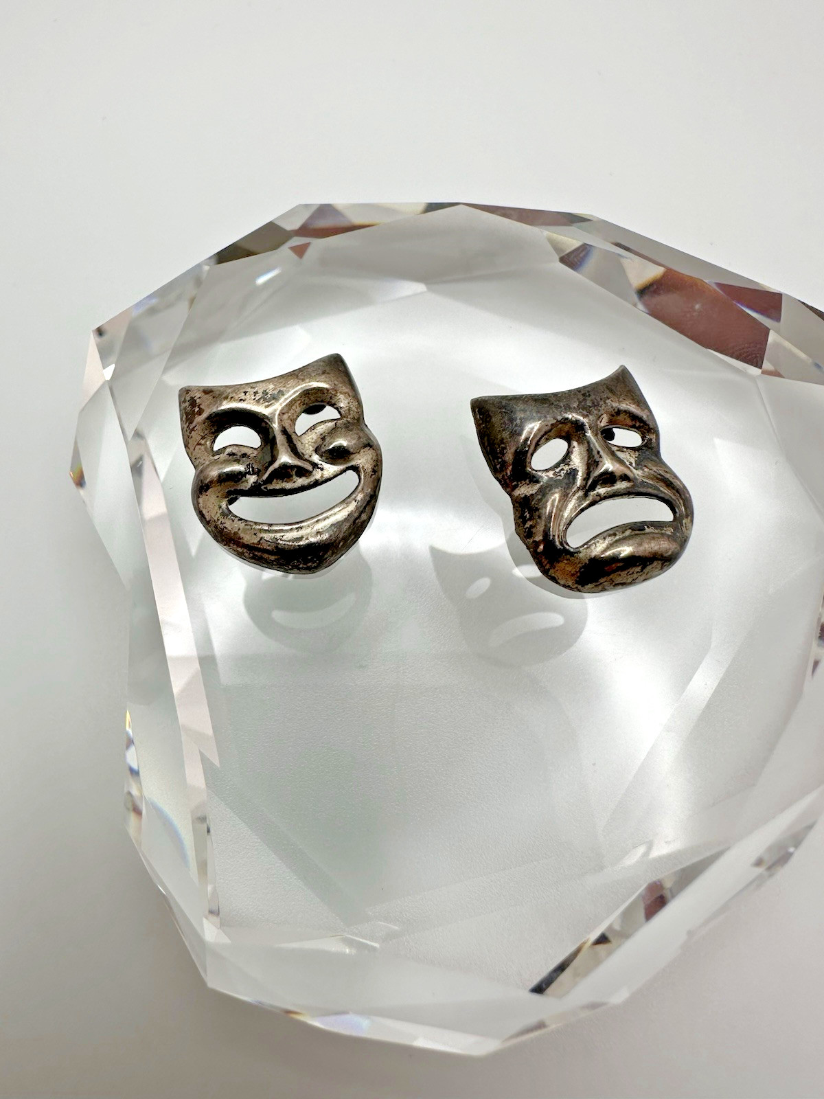 Vintage Silver Laugh Now Cry Later Pins Brooches 1.8cm JB21