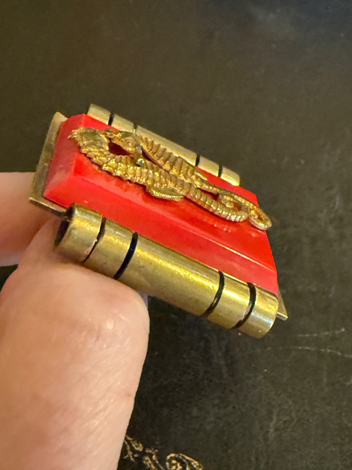 Vintage France Jean Painleve Seahorse Brooch French Bakelite 1930s Art Deco Red