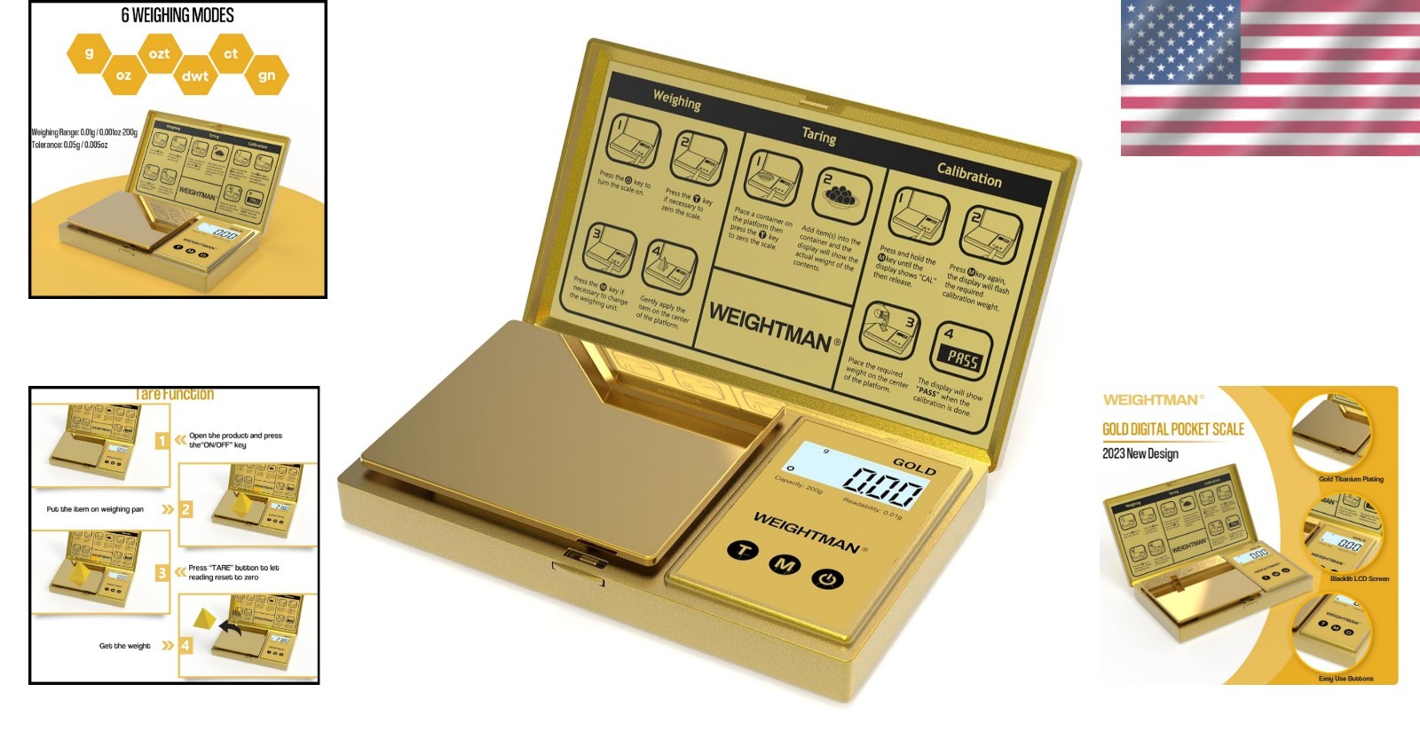 Digital Mini Scale with Gold Titanium Plating, 0.01g Accuracy & Tare Function