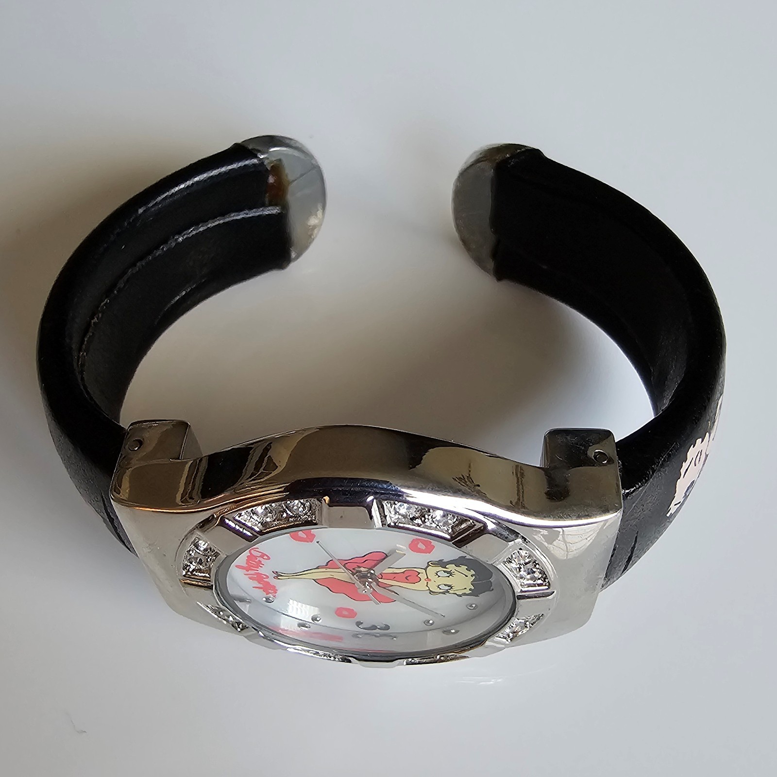 NOS Betty Boop “Marilyn Monroe” Crystal MOP Dial Black Leather Watch New Battery