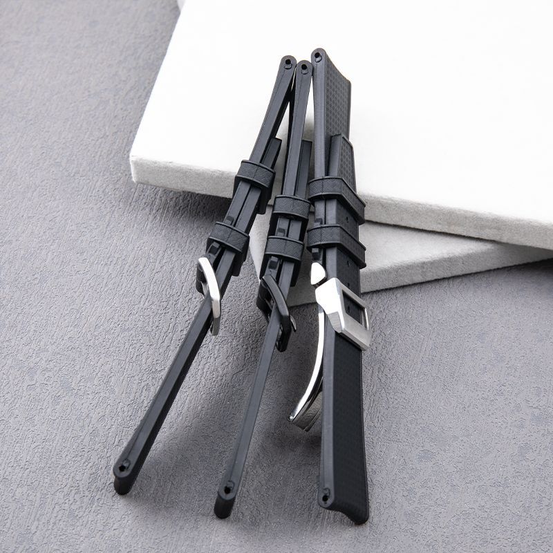 22mm Black Curved End Rubber Watch Band Replacement Strap Fits IWC Watches