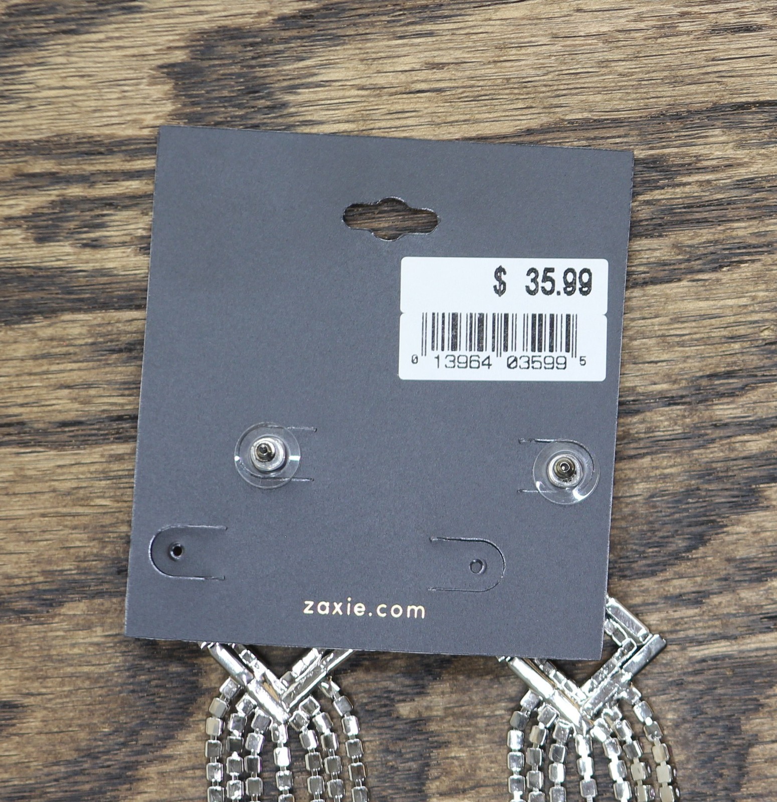 Z by Zaxie Fringe Diamond Frame Post Earrings Silver Gray / Clear 3.5″