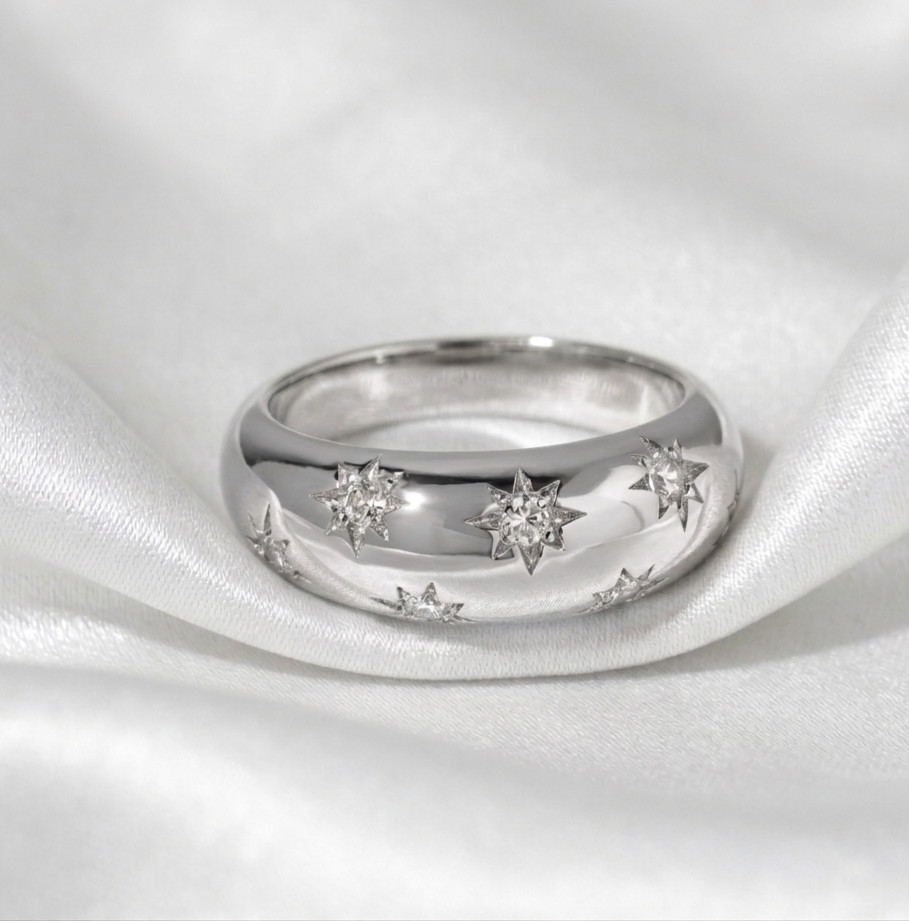 CZ Diamond Starburst Ring,Celestial Band Ring,Chunky Star Ring