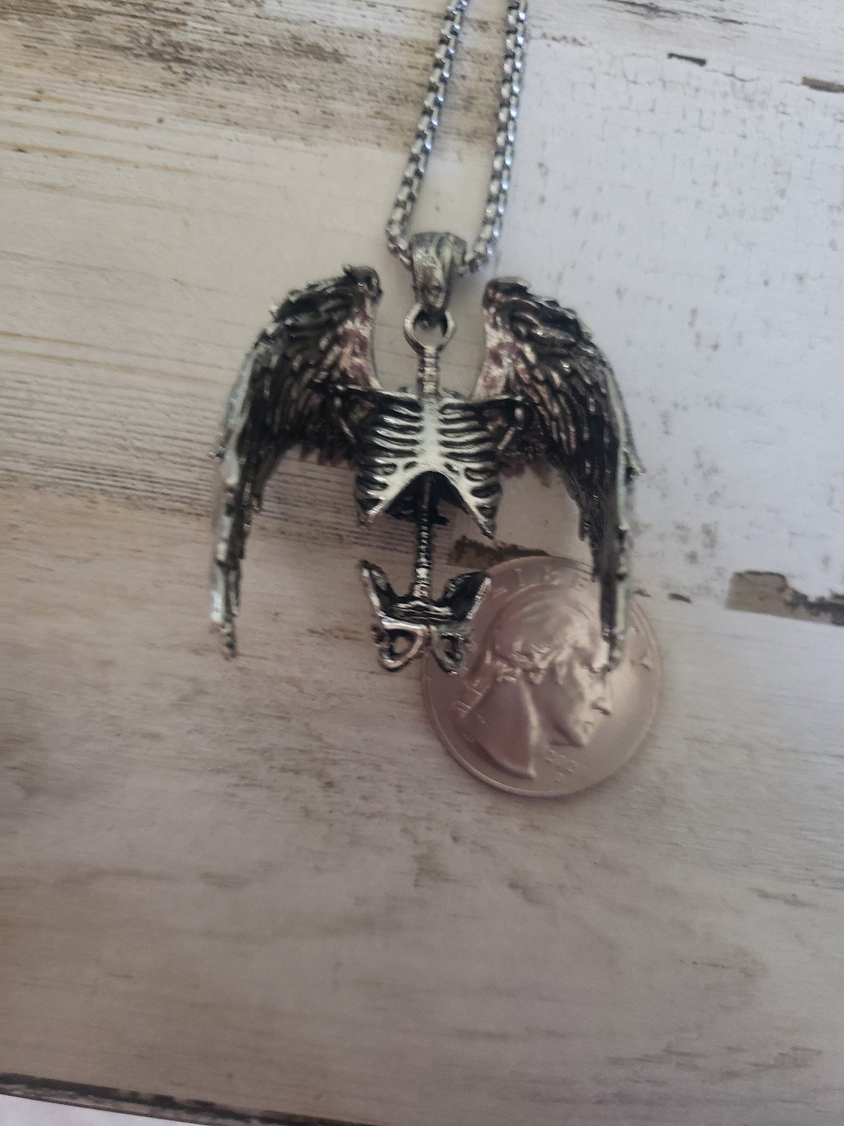 Skeleton necklace wings bones Halloween angel jewelry goth gift gothic spooky