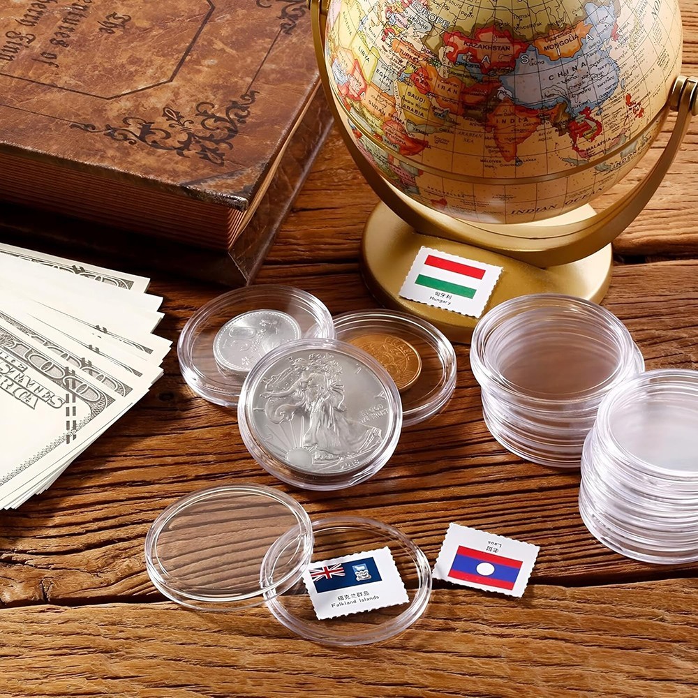 50PCS*40.6mm Coin Capsules Round Plastic Coin Holder White gaskets with Case Box