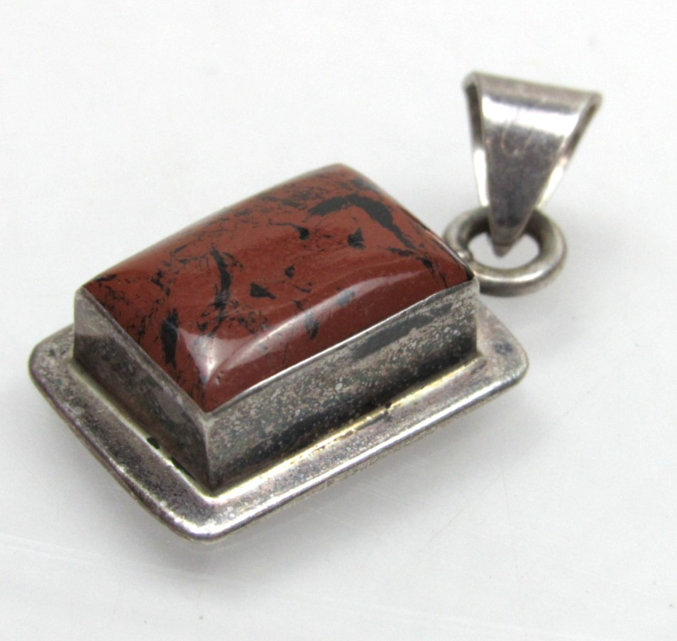 Vintage Mahogany Obsidian Sterling Silver Pendant Mexico 925