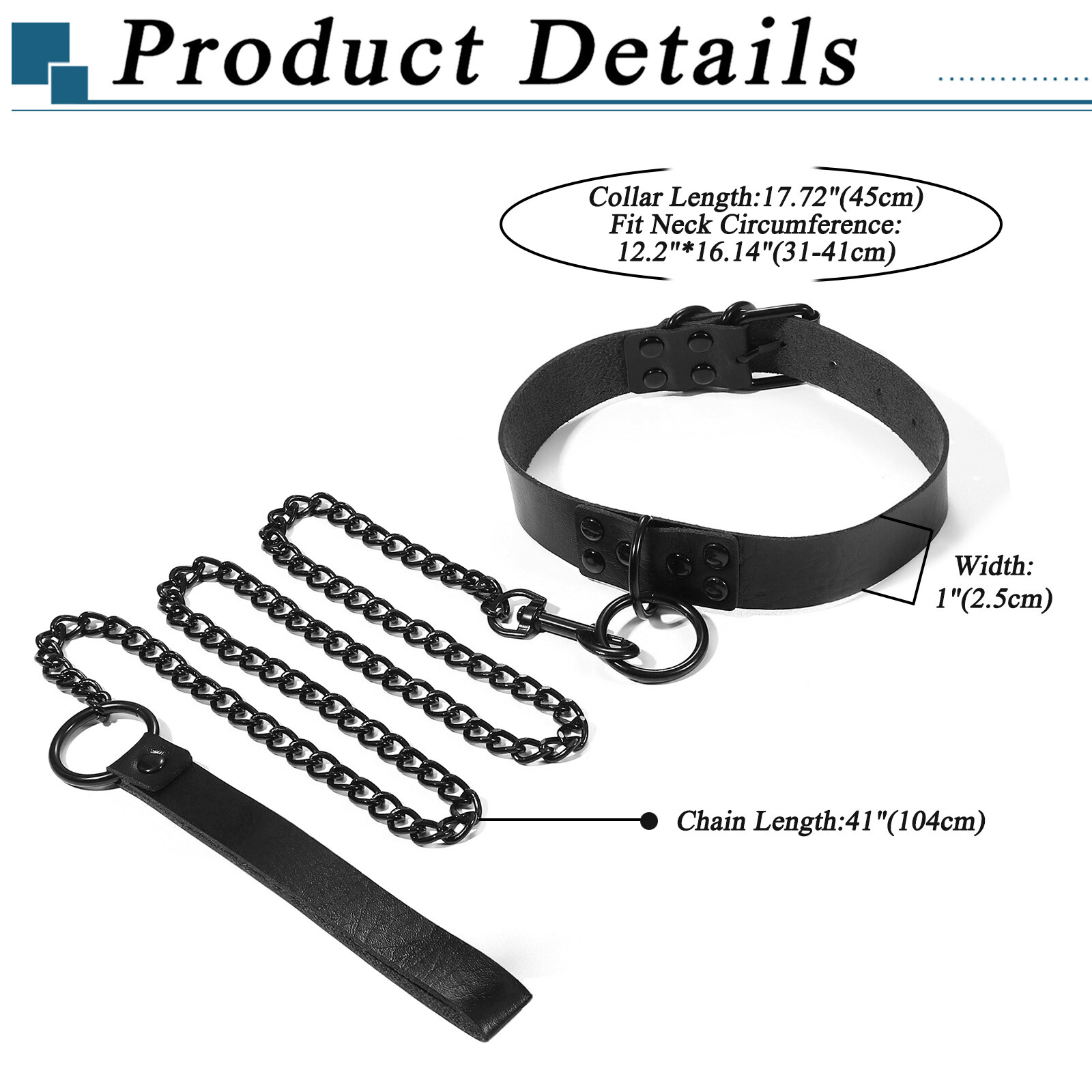 Women’s Gothic Leather Collar Choker Necklace with Detachable Leash Rope Chain