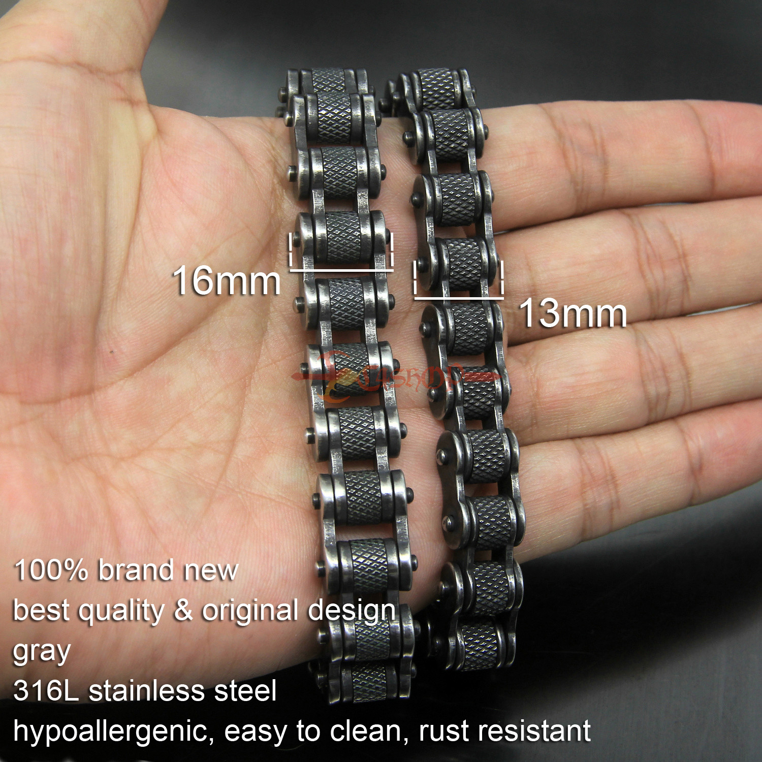 Gunmetal Motorcycle Bike Chain Bracelet Old Metal Finish Stainless Steel 13/16mm