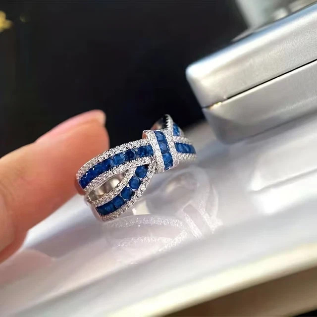 Lab Created Sapphire 2Ctw Round Cut Bow Knot Wedding Ring 14K White Gold Plated