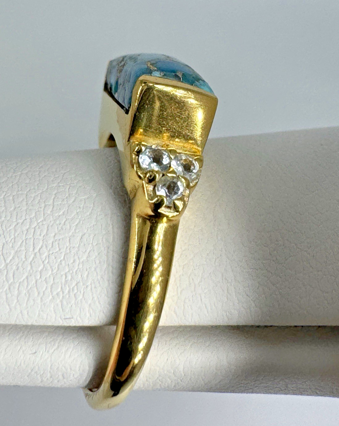Ross Simons Turquoise & Topaz Ring Size 8.25 in 18kt Gold Over Sterling 4.58g