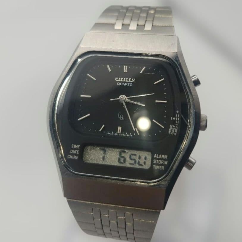 CITIZEN Ana-Digi Temp E1442 Silver Men Used Wristwatch Quartz Movement Analog &