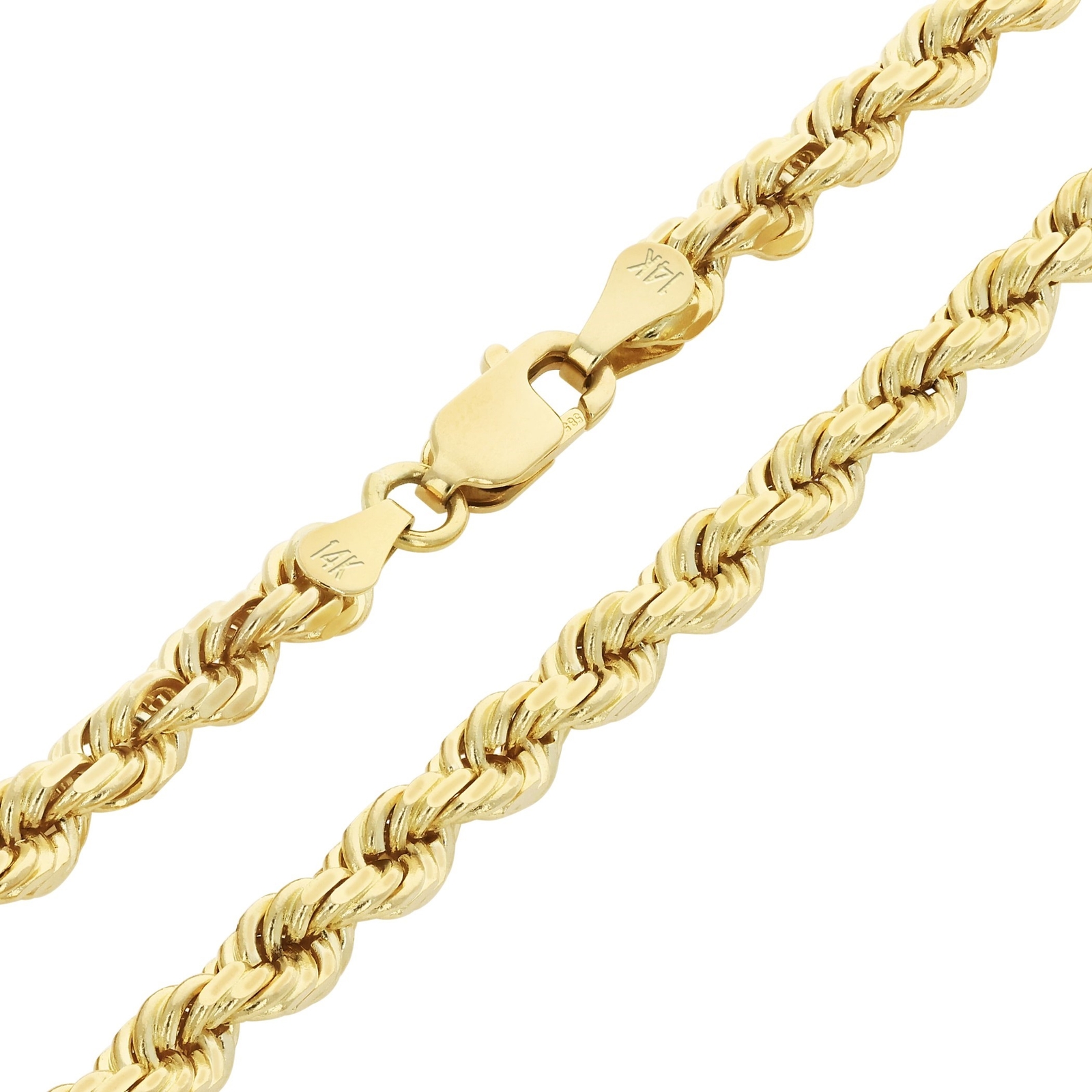 14K Yellow Gold 4mm Italian Diamond Cut Rope Chain Necklace Mens Women 16″- 30″
