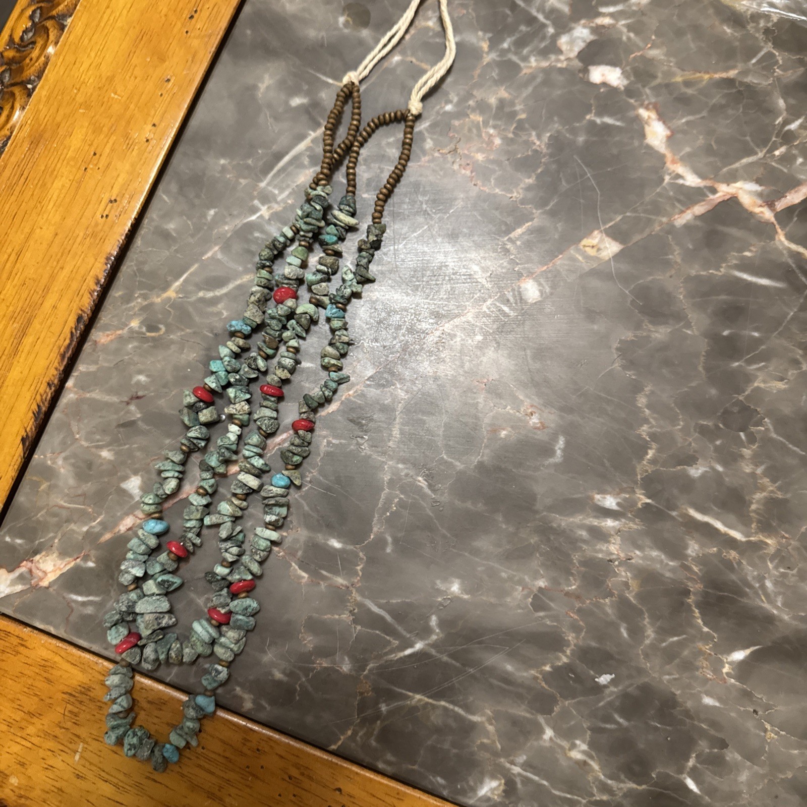 Rustic Turquoise Red Cora Double Stranded Necklace