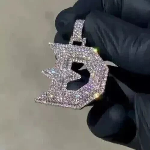 Custom Letter “D” Pendant 2.00 Ct Real Moissanite 14K White Gold Plated Silver