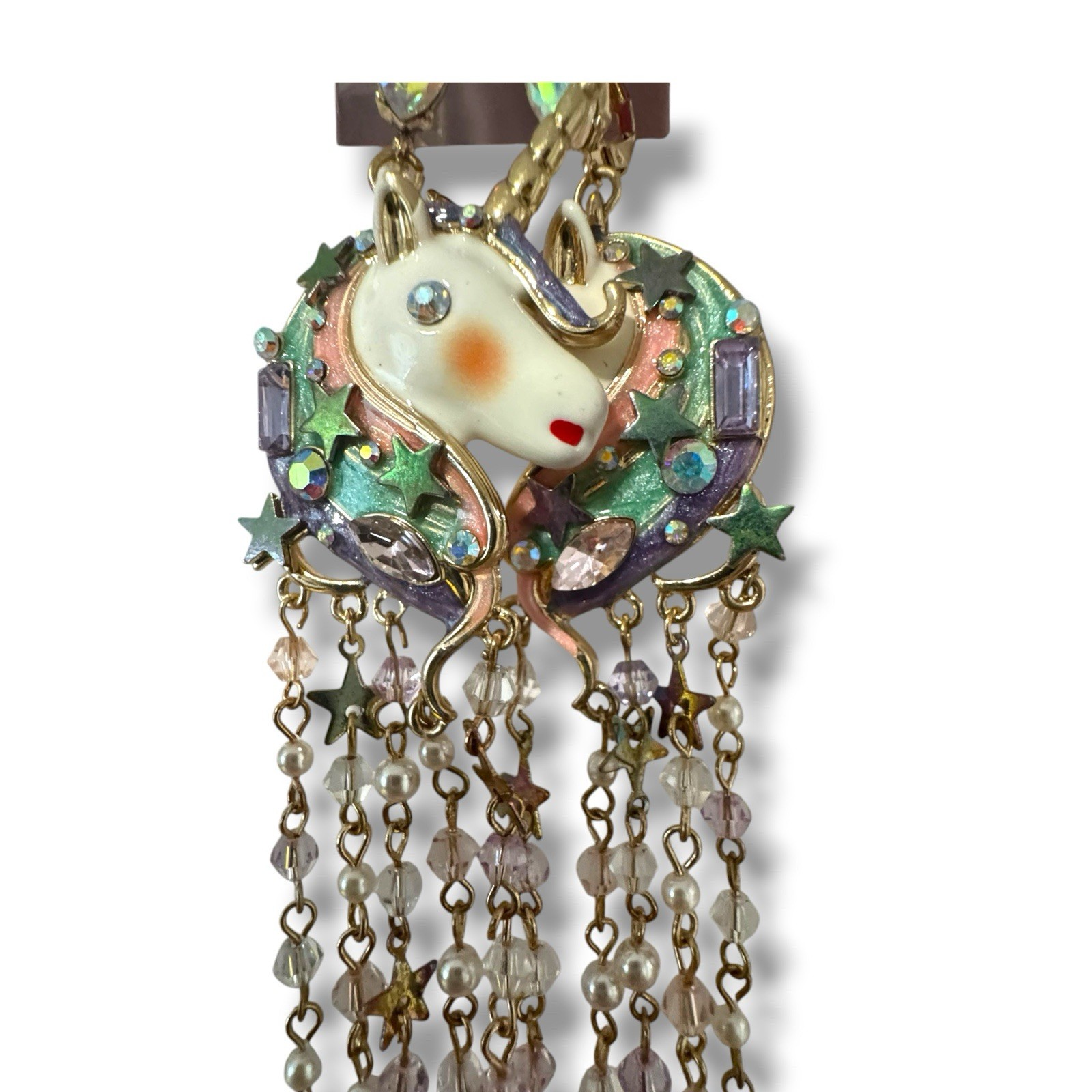 Betsey Johnson Unicorn Earrings, Dangly Gold tone earrings