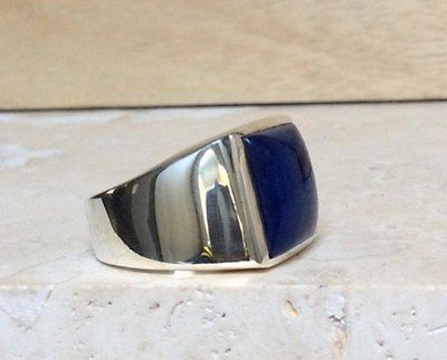 Solid 925 Sterling Silver Natural Blue Lapis Lazuli Gemstone Men’s Unisex Ring