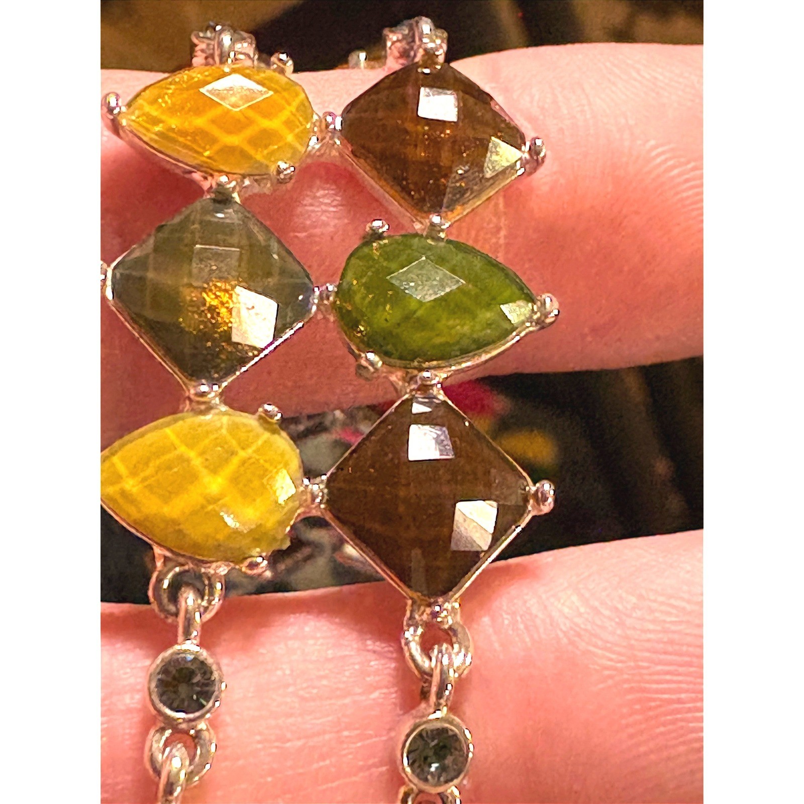 Gemstone Link Bracelet Women 7.75in Green Brown Good Double Row Kite