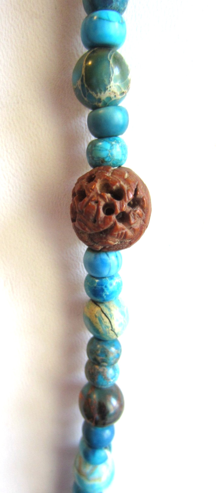 New Artisan Mixed Turquoise & Jasper Beaded Necklace Sterling Hook 28.5″ OOAK
