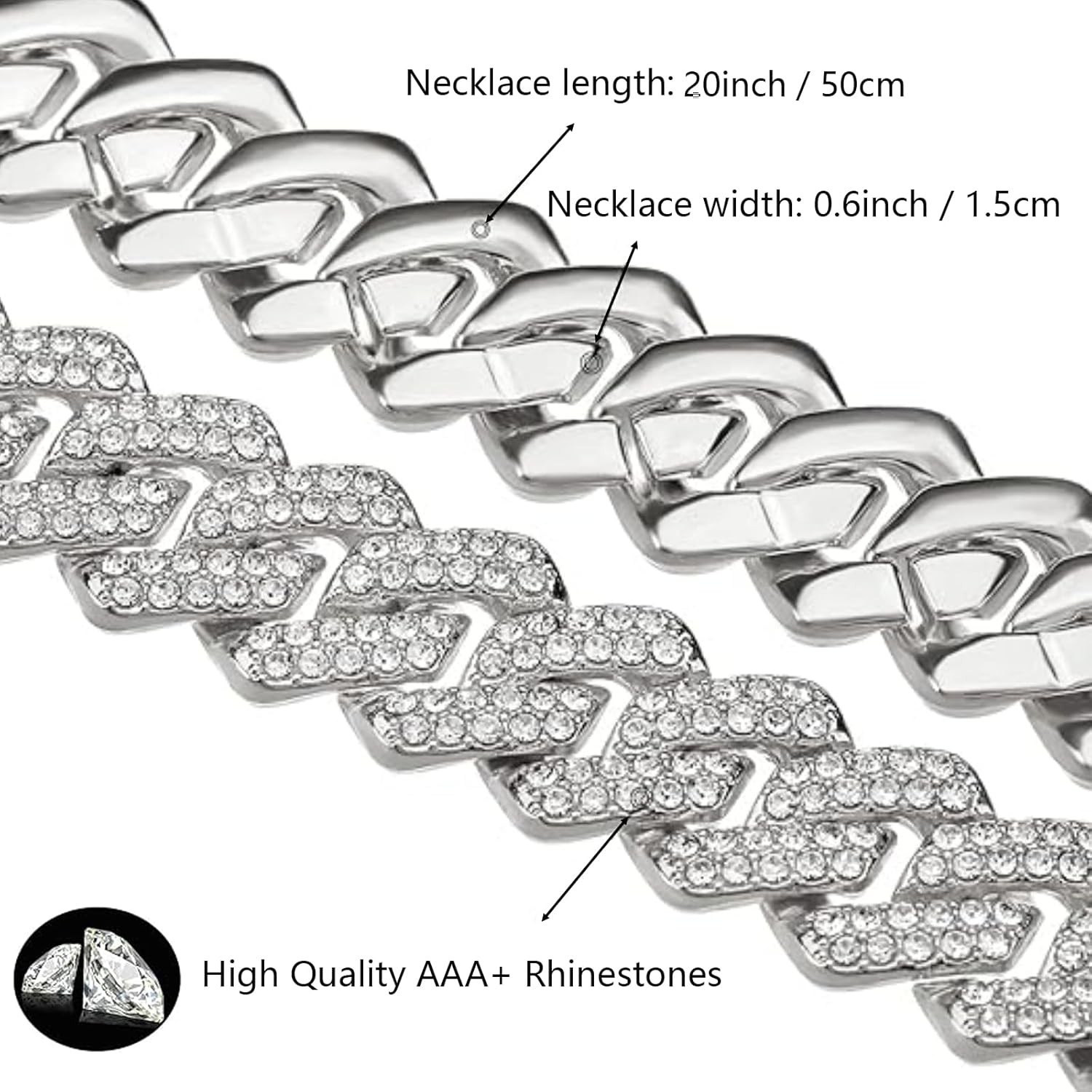 Cuban Link Chain Mens Iced Out Miami Necklace Silver Bling Diamond 20in