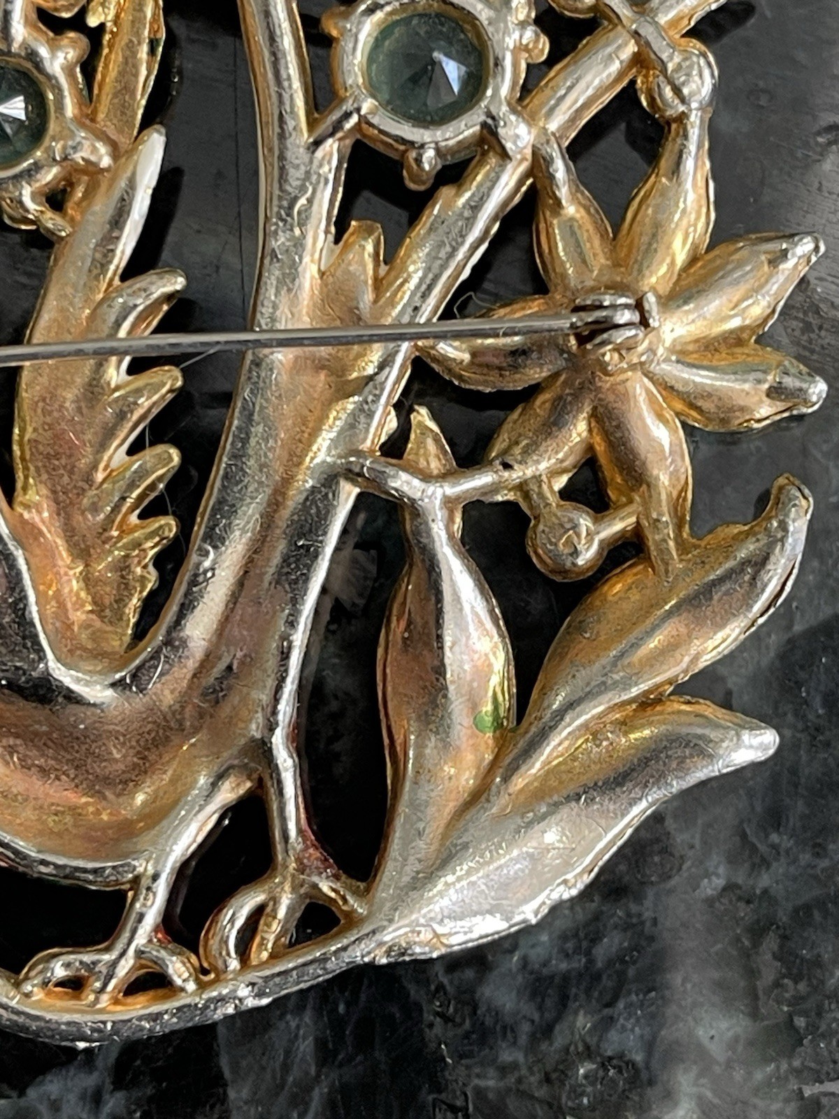 1940s Bird Of Paradise Eden Brooch Pot Metal Enamel Rhinestone Missing 3 Stones