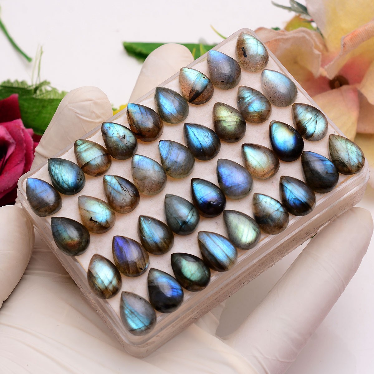 37 Pcs Natural Labradorite Blue Fire 13mmx9mm Untreated Flashy Loose Gemstones