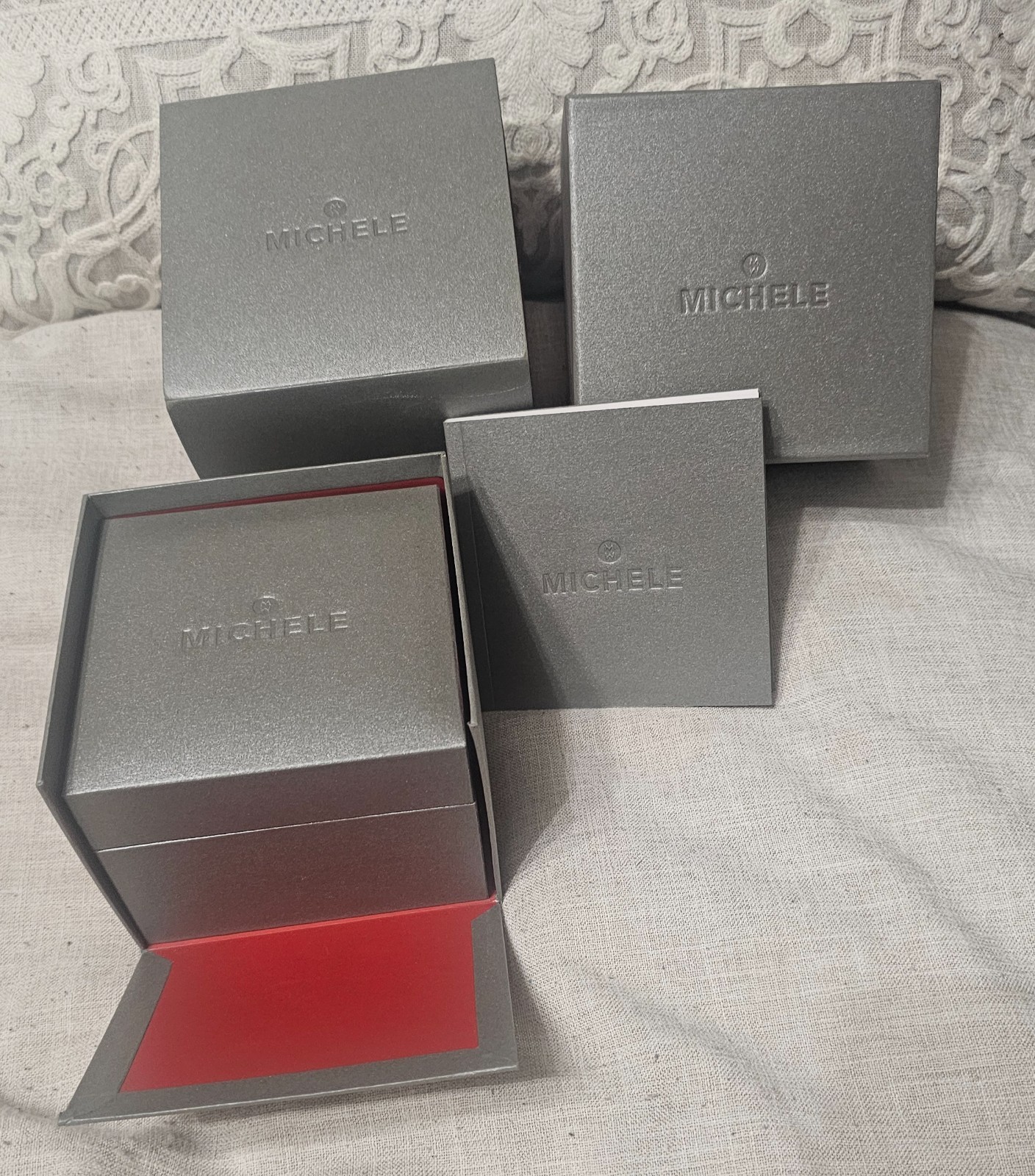 MICHELE Gray Watch Box Storage Case with Instructions Manual Book Warranty Card