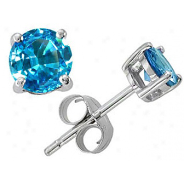 0.40 – 4.00 CARAT 14K SOLID WHITE GOLD TOPAZ ROUND SHAPE STUD EARRINGS PUSH