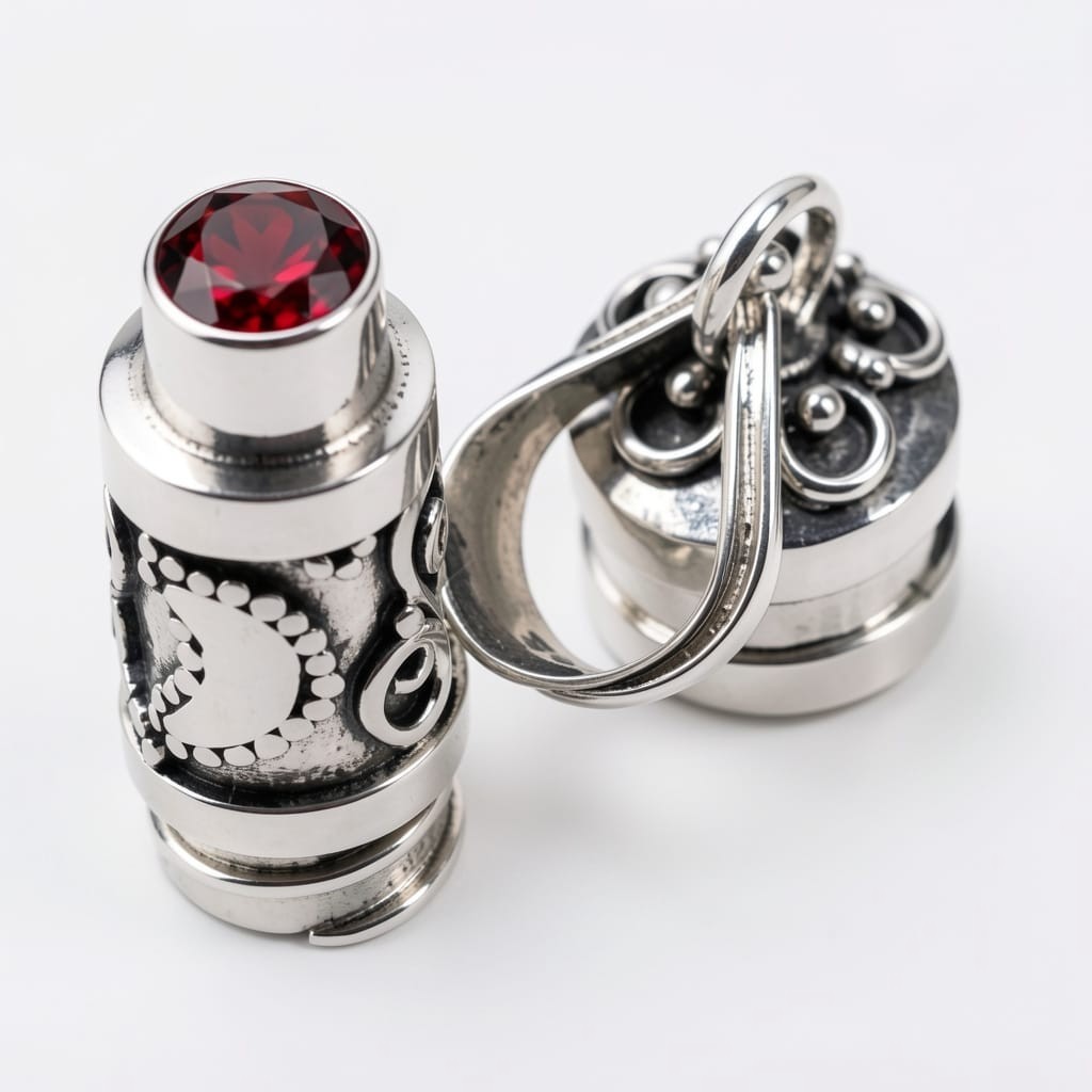 925 Sterling Silver Stars & Moon Prayer Box Pendant 1″ Handmade Garnet Locket
