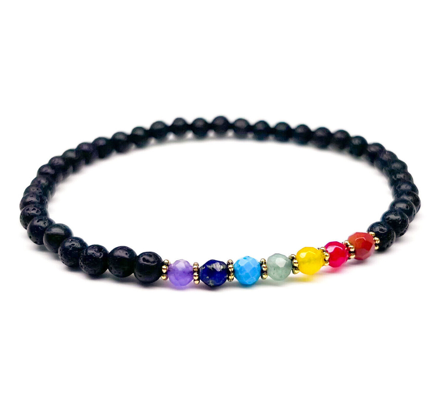 7 Chakra Gemstone Volcanic Lava Rock Bracelet, Harmony and Balance
