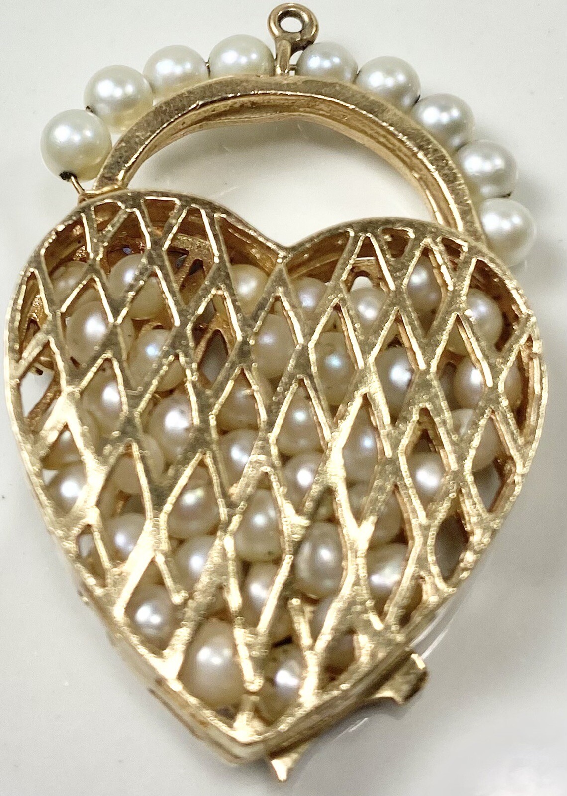 LARGE RETRO 1950S KEY TO MY HEART PEARL RUBY SAPPHIRE CHARM VINTAGE (C153B)