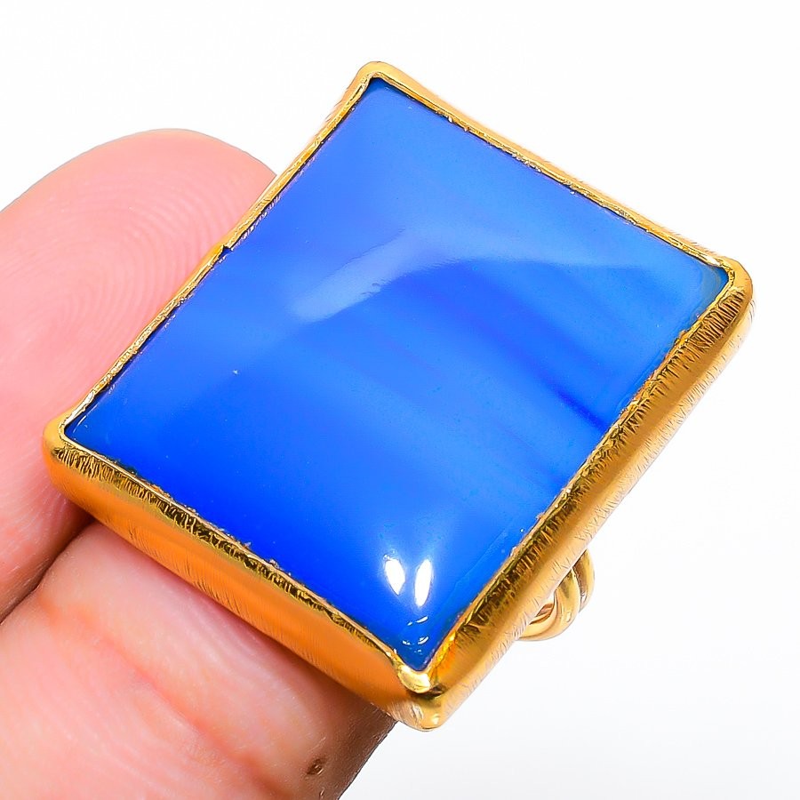 Blue Onyx Gemstone 925 Sterling Silver Jewelry Ring Size Adjustable p328