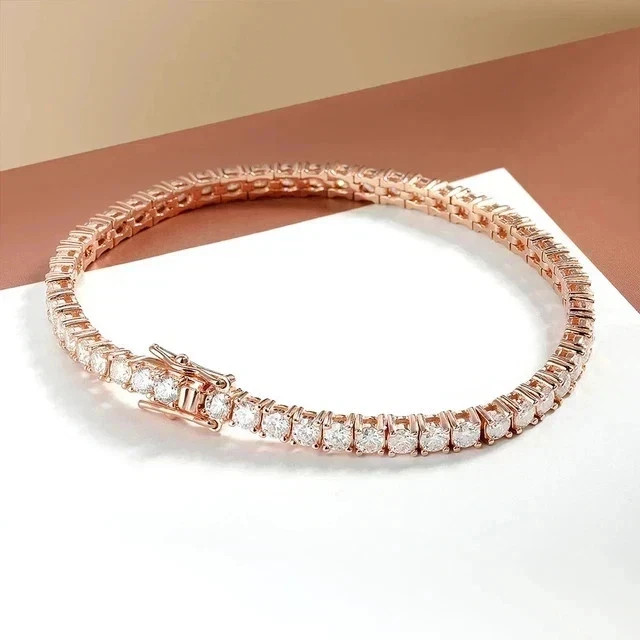 9Ct Round Cut Lab-Created Diamond Tennis Bracelet 14K Rose Gold Plated