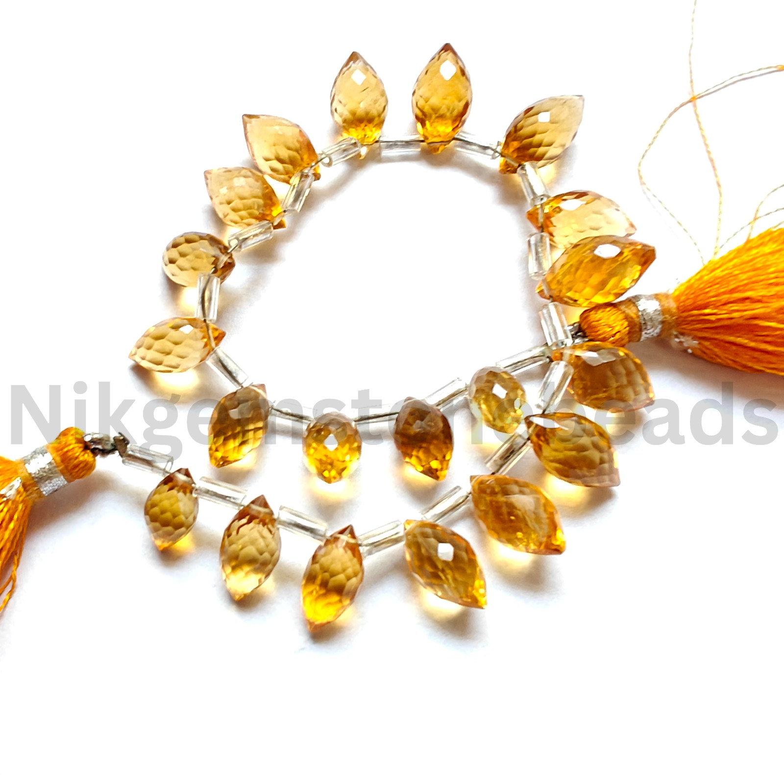 Natural Yellow Citrine Beads, Briolette Faceted Marquise Cut Gems, 9.25-12.75 MM