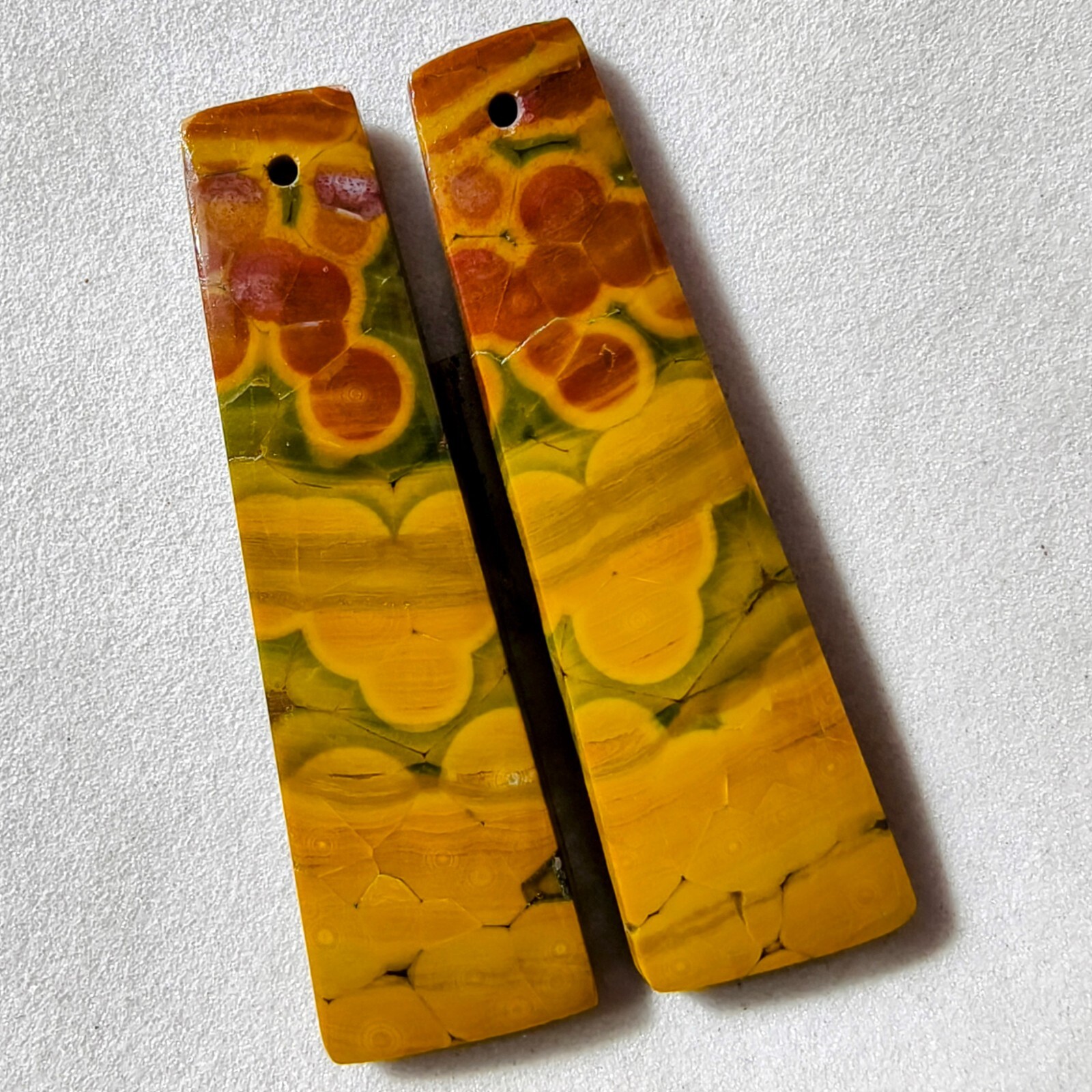 32 Cts Natural Ocean Jasper Drilled Match Pair Cabochon Gemstone 38.6 X 11.3 MM