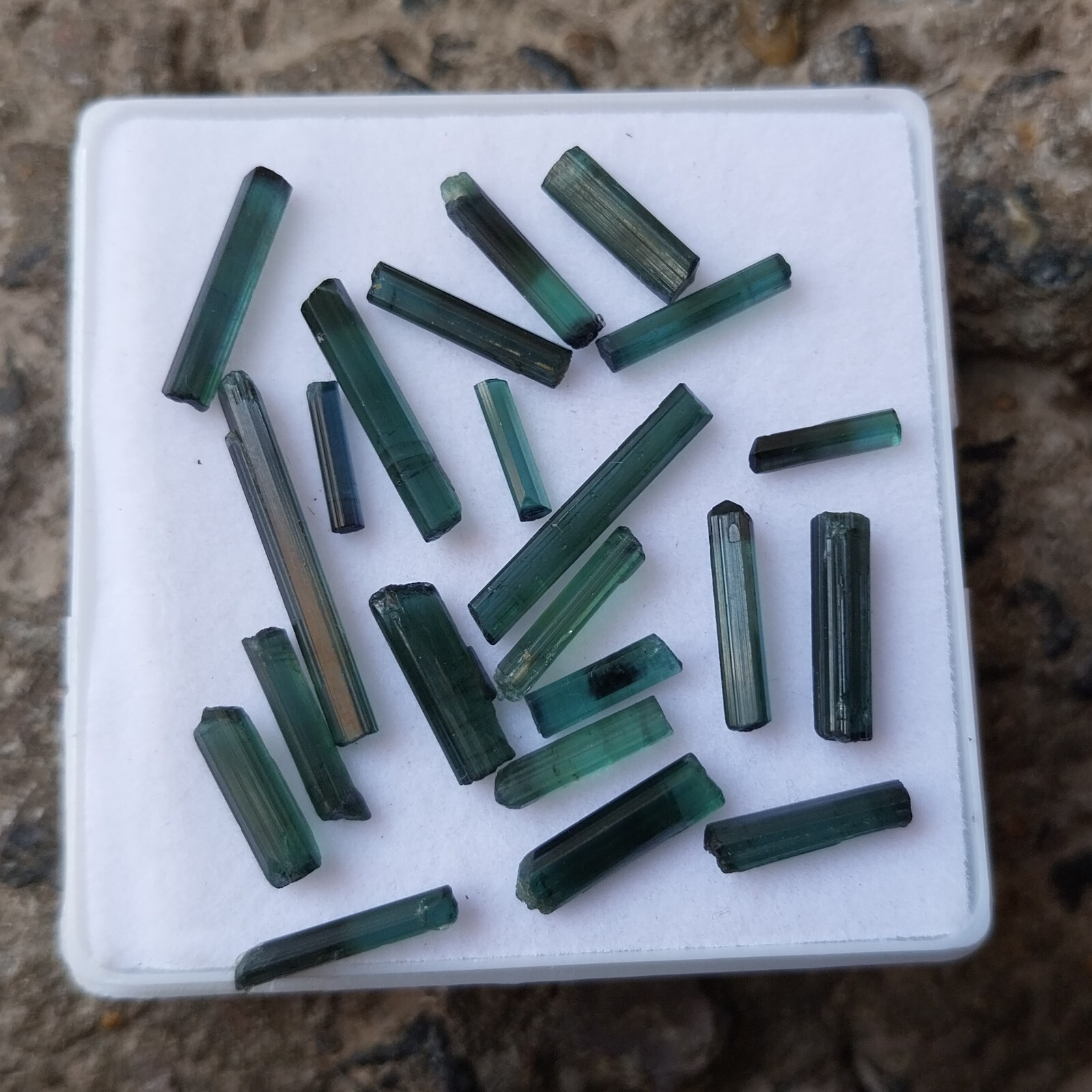 16 Cts Natural Deep Greenish Blue Tourmaline Pencil Rough 22 pcs