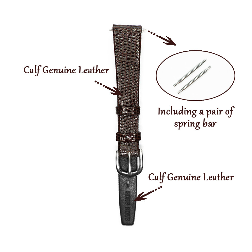 12 14 16 17 18 19 20 21mm Watch Band Strap Lizard Calf Leather Dark Brown Women