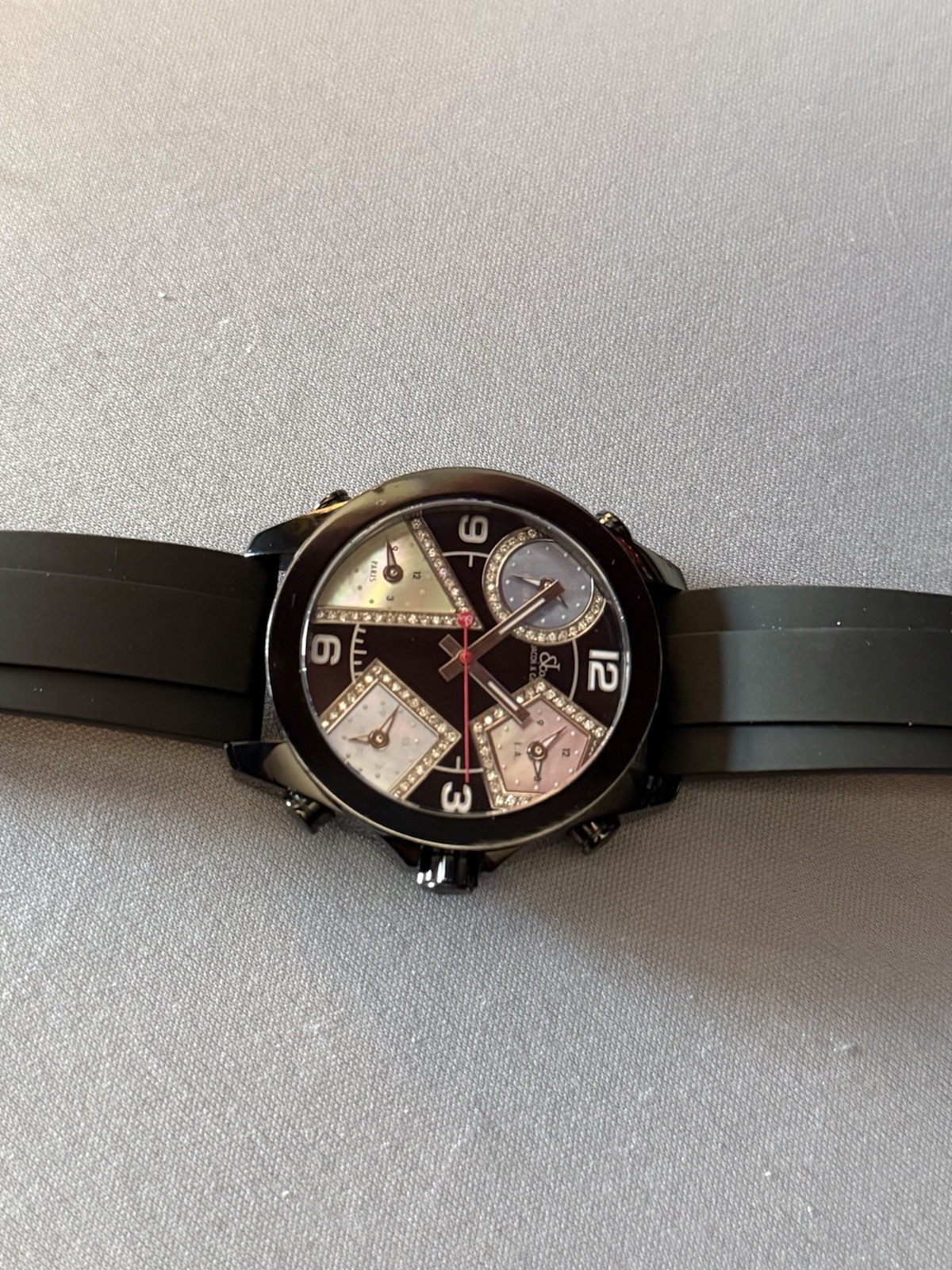 Jacob & Co Five Time Zone Quartz 40mm Black Diamond Dial A5267 NEEDS BATTERY