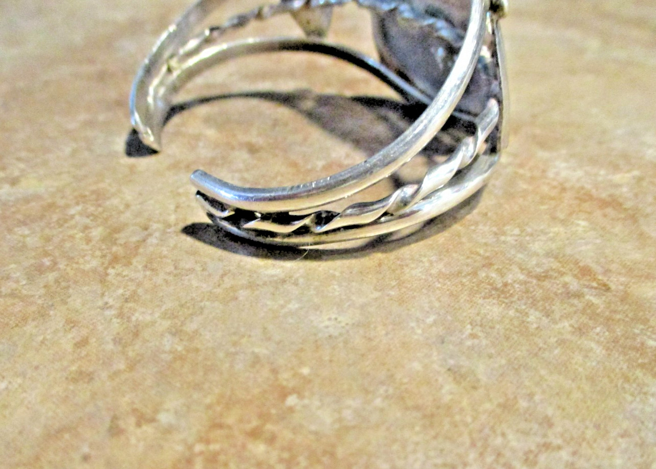 FINE Vintage Navajo Sterling Silver SEA FOAM Turquoise Applique Bracelet Sign FS