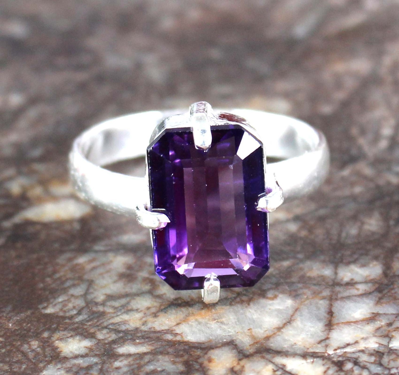 Natural Boysenberry Sapphire 8.05 Ct Emerald Cut Gemstone Ring Memorial Day Gift