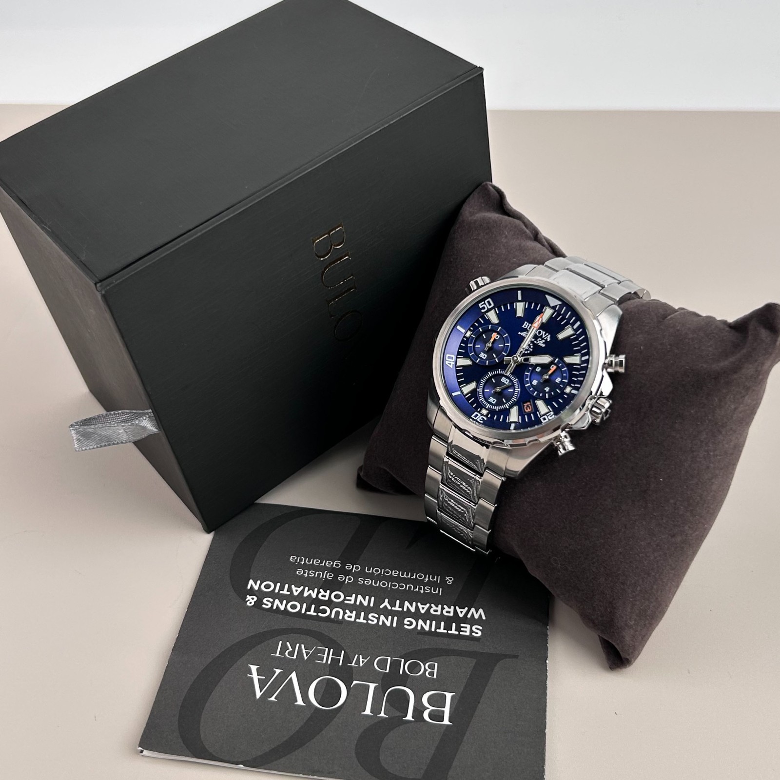 New Bulova Marine Star 96B256 Chronograph Blue Dial Quartz Watch 43MM