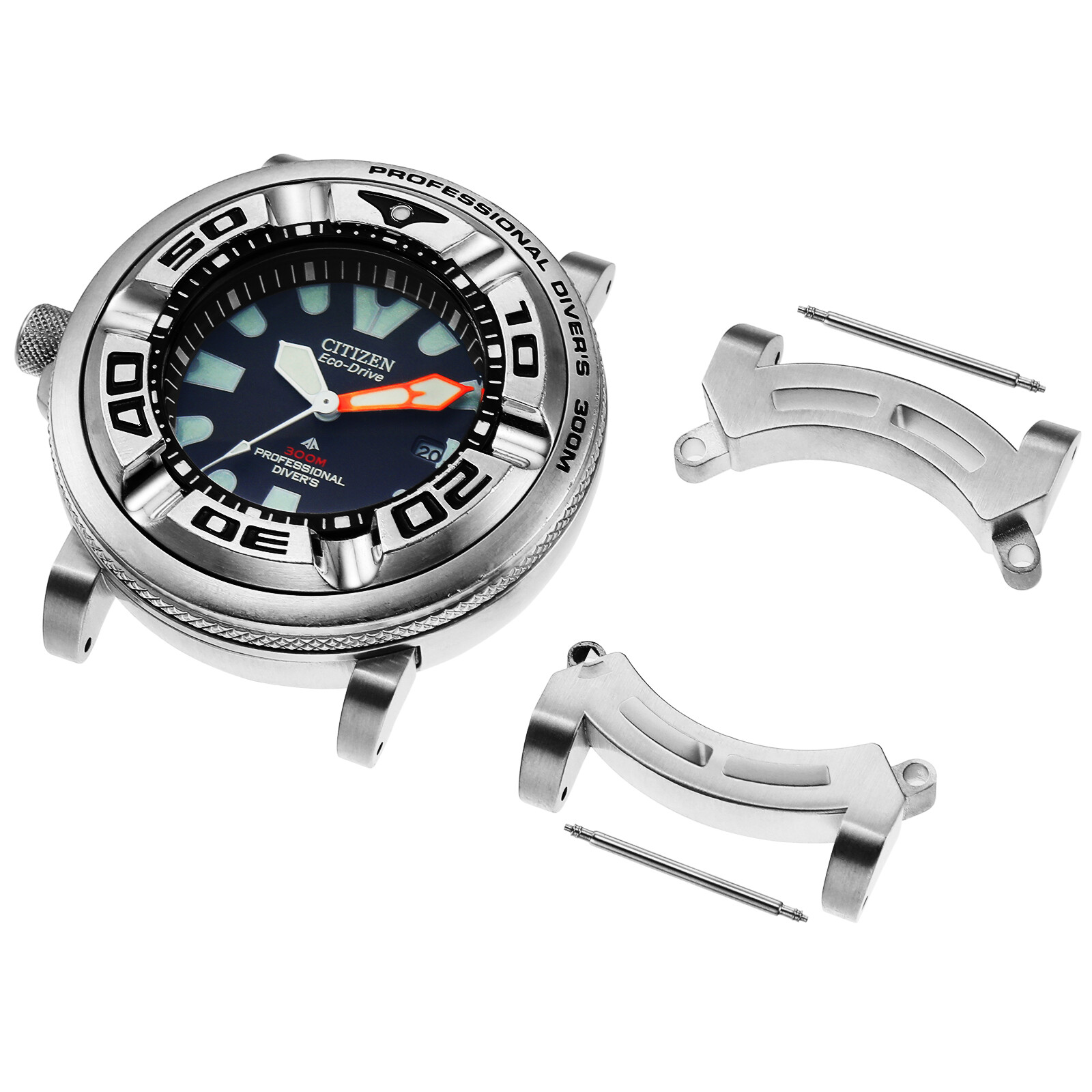Silver Metal Adapters For Citizen Eco-Drive Promaster Professional Diver BJ8050