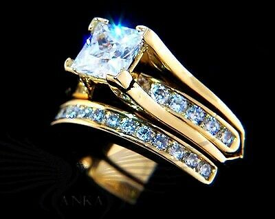 1.3Ct Princess Cut AAA Cubic Zircon CZ Gp Wedding Set 5 6 7 8 9 10 11 Tk0W384