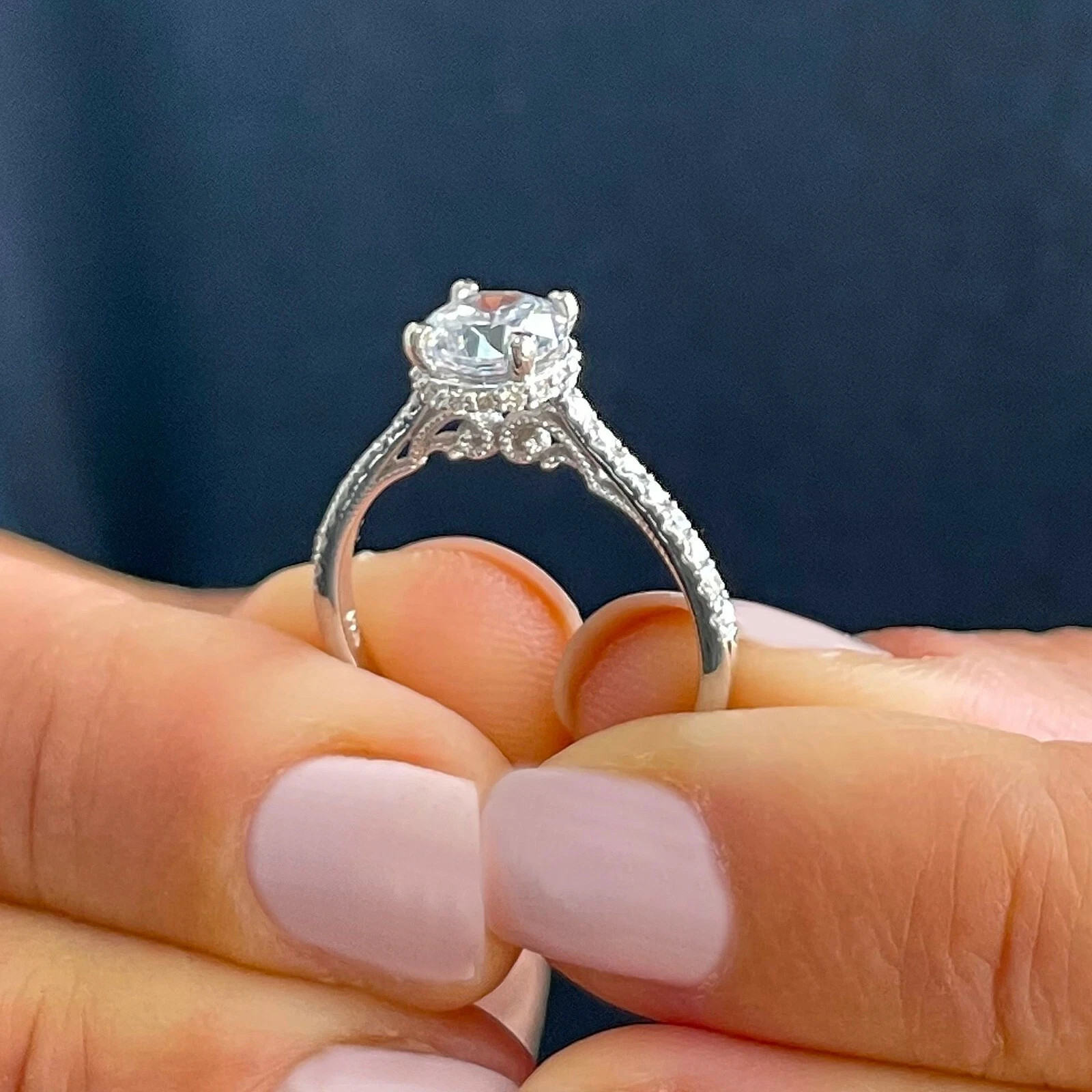 Certified Natural 1.35ct F/VS1 Round Diamond AAA 14K White Gold Anniversary Ring