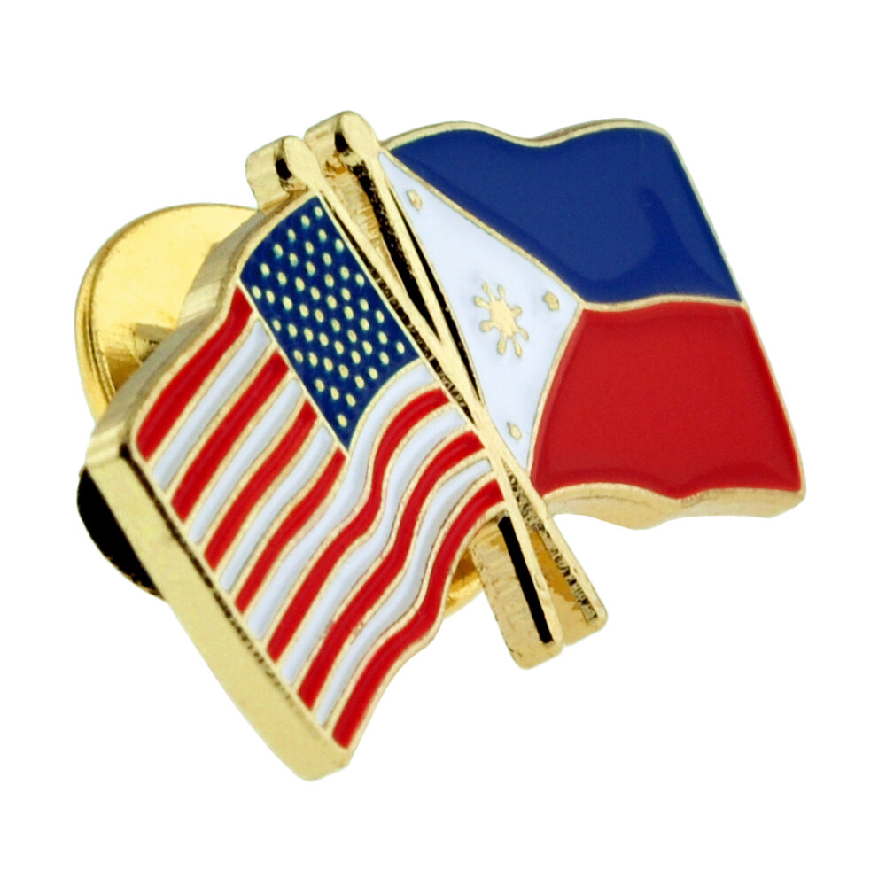 PinMart’s USA and Philippines Crossed Friendship Flag Enamel Lapel Pin